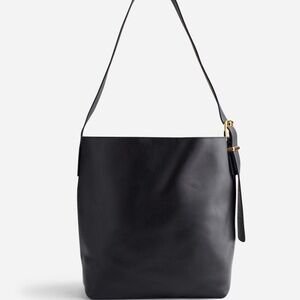 Madewell Medium Bucket Bag Black Leather Gold Buckle